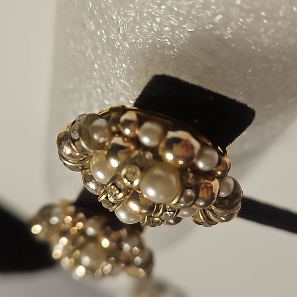 Faux Pearls, Goldtone Beads & Silvertone Rhinestone Rondells Clip-on Earrings - Picture 4 of 7